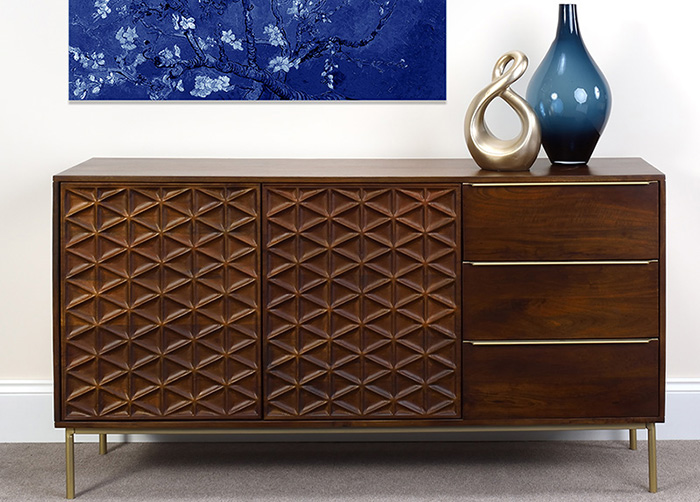 Ivy Dark Stained Mango Wood 2 Door 3 Drawer Sideboard - Click Image to Close